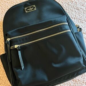 Kate Spade Black Nylon Backpack with Gold Accents